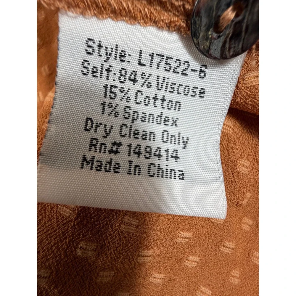 Johnny Was JADE Rust Orange Clip Dot Ruffle Button V-Neck Blouse L17522-6 Large